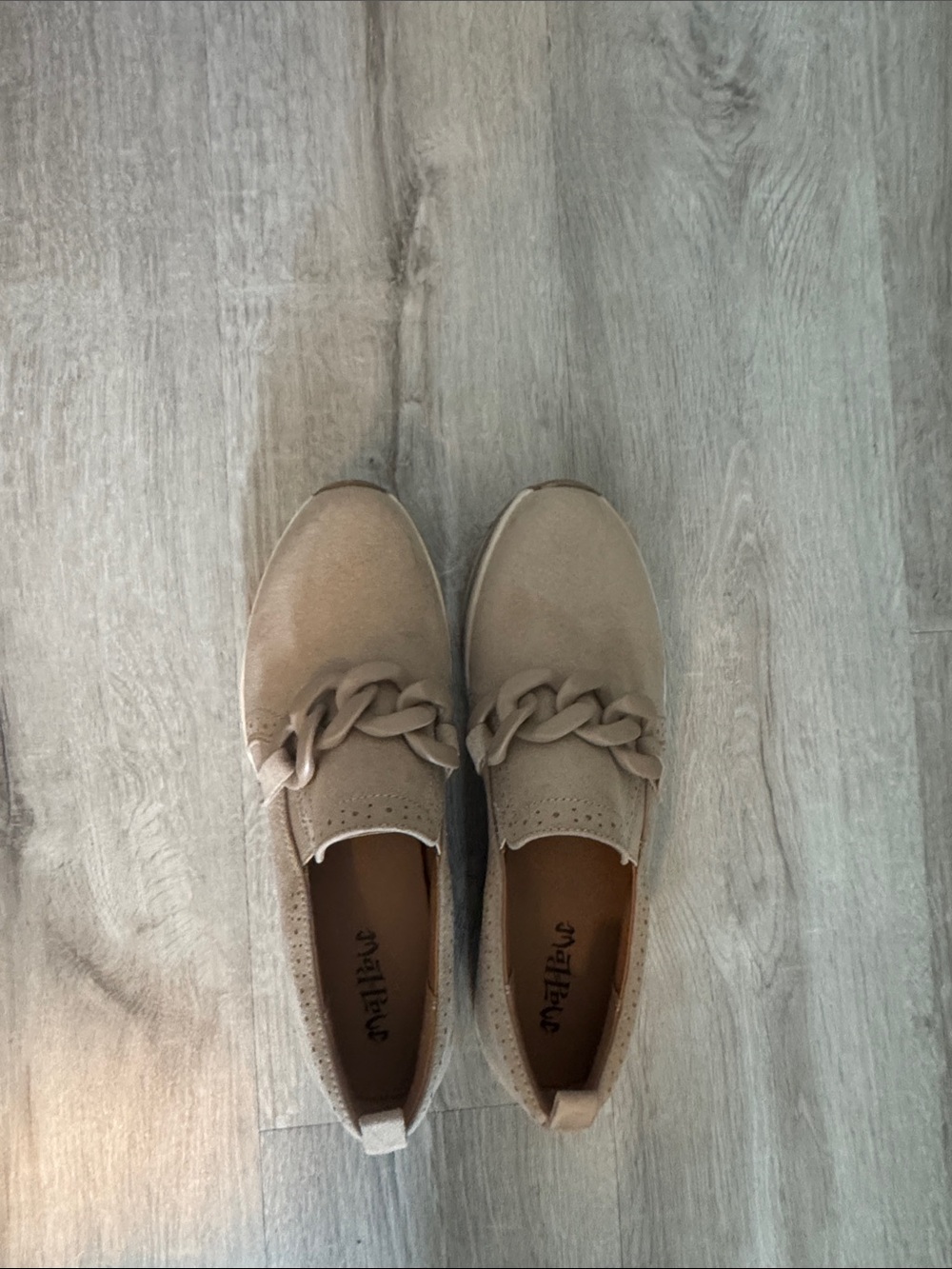 Mad Love Taupe Chain-Trim Slip-On Flats